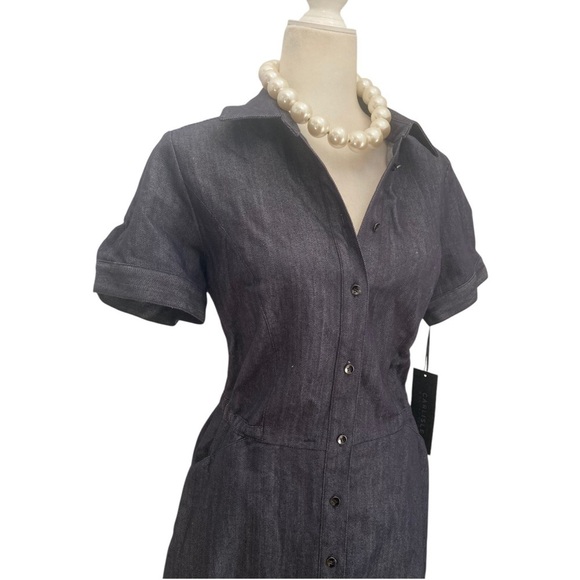 Carlisle Collection NWT Denim Blue Bell Dress Short Sleeve Fit Flare Dress - Picture 11 of 13